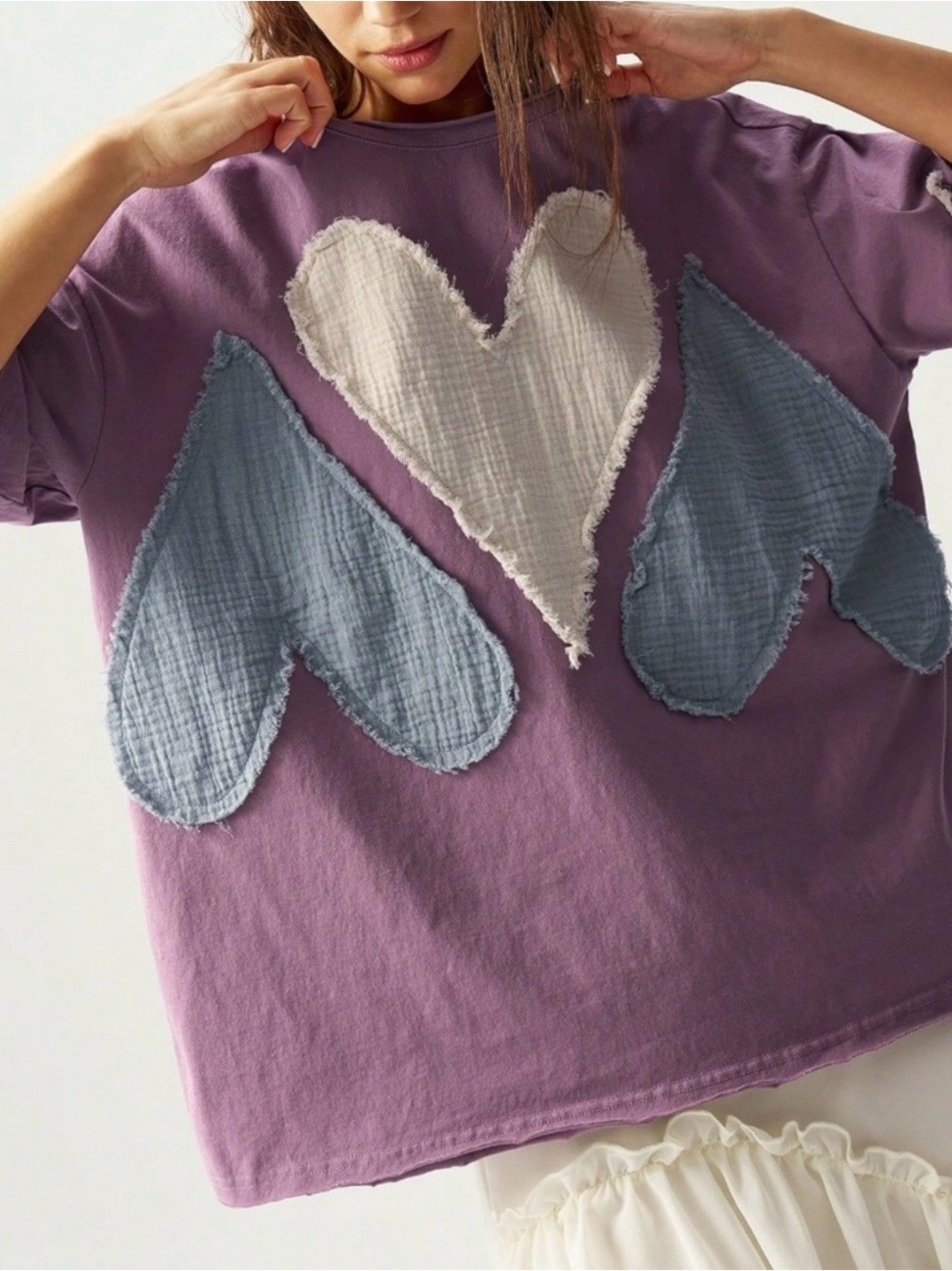 BellanBlue Purple Short Sleeve Tee with Heart Patches - Picture 4 of 13